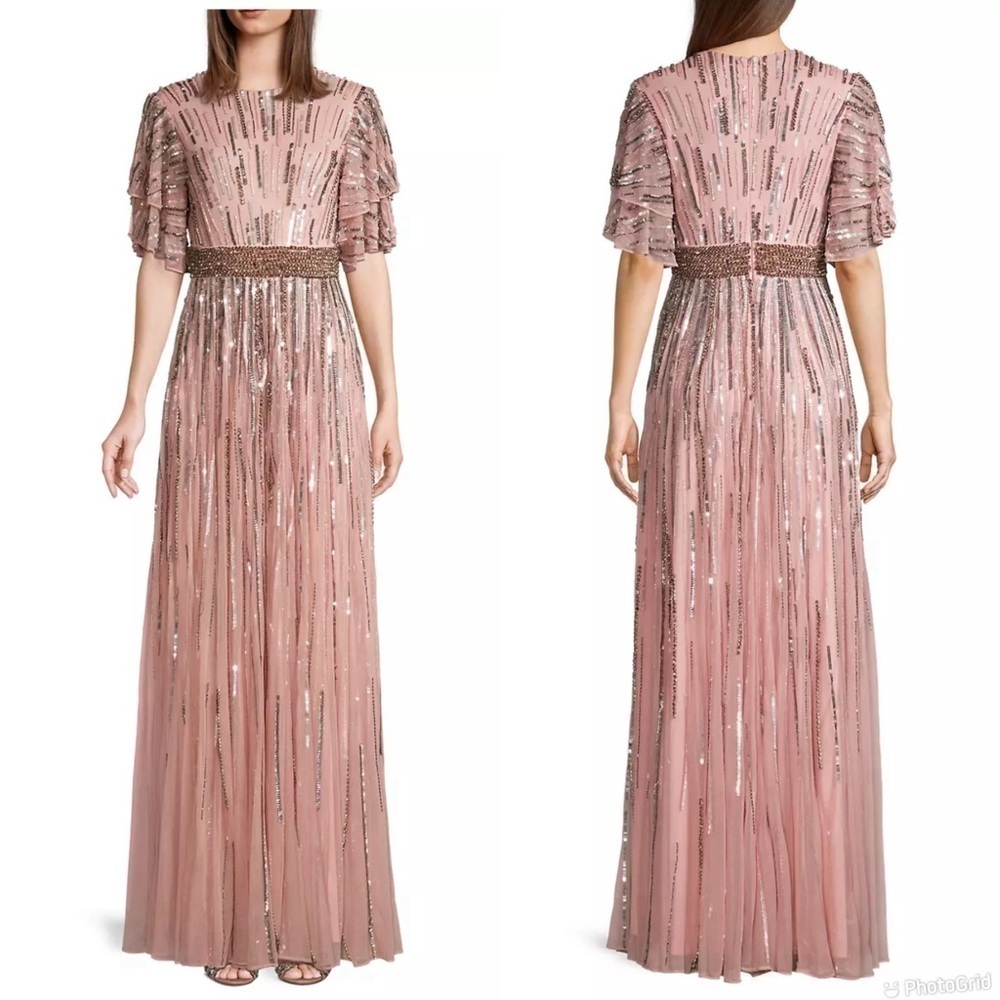 Mac Duggal Beaded Flutter Sleeve Gown